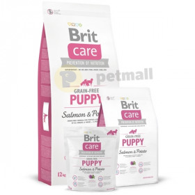 Супер премиум храна за подрастващи кученца Brit Care Dog Grain-free Puppy Salmon, Skin and Coat БЕЗ ЗЪРНЕНИ КУЛТУРИ, със сьомга, за здравословно развитие и подпомагане на имунитета